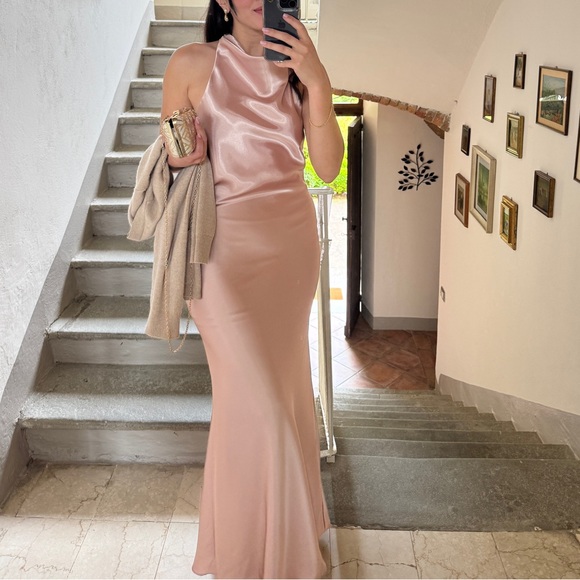 aqua charmeuse halter neck long dress Aqua Charmeuse Halter Neck Maxi Dress - Nutmeg
